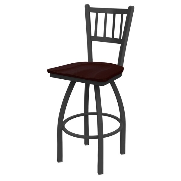 25" Swivel Counter Stool, Pewter Finish, Dark Cherry Oak Seat
